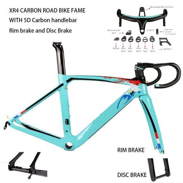 

2019 xr4 carbon fiber road bike frame fork eatpo t with 5d carbon handlebar ud weave rim brake di c brake carbon frame et
