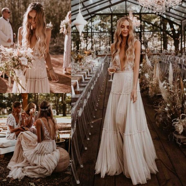 fabulous lace boho backless wedding dresses a line deep v neck beach bridal gowns tulle floor length bohemian vestido de novia, White
fabulous lace boho backless wedding dresses a line deep v neck beach bridal gowns tulle floor length bohemian vestido de novia, White
