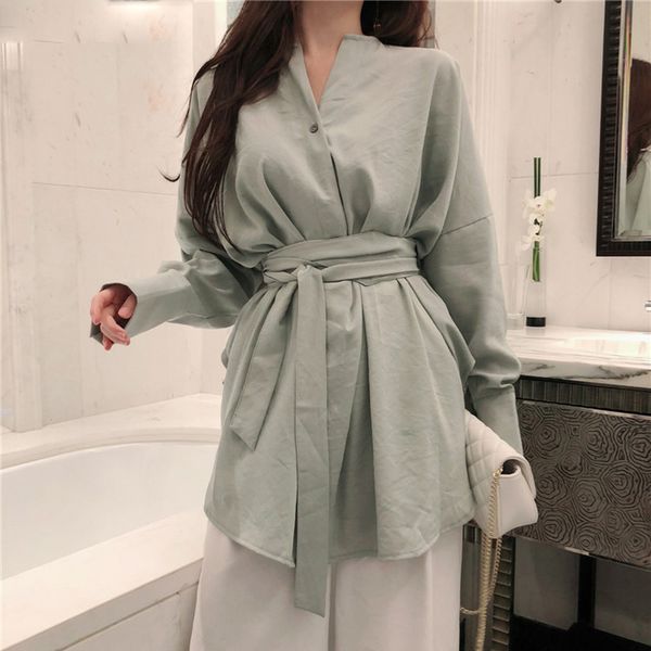 autumn v-neck lace up long women blouse shirt elegant slim waist female blusas 2020 casual women bandage, White
autumn v-neck lace up long women blouse shirt elegant slim waist female blusas 2020 casual women bandage, White