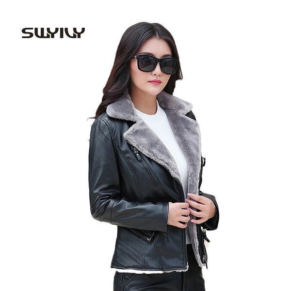 women's leather & faux super warm fur coat turn down collar womens winter jacket zipper slim short outwear fashion 2021 streetwear, Black
women's leather & faux super warm fur coat turn down collar womens winter jacket zipper slim short outwear fashion 2021 streetwear, Black