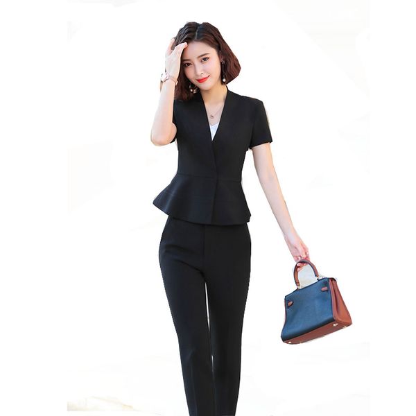2019 summer female short sleeve work suit women + elegant pant 2 pieces set ladies office uniform style work wear, White;black
2019 summer female short sleeve work suit women + elegant pant 2 pieces set ladies office uniform style work wear, White;black