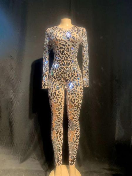 sparkly silver mirrors mesh perspective jumpsuit backless party birthday costume singer performance dance leotard bodysuits, Black;white
sparkly silver mirrors mesh perspective jumpsuit backless party birthday costume singer performance dance leotard bodysuits, Black;white