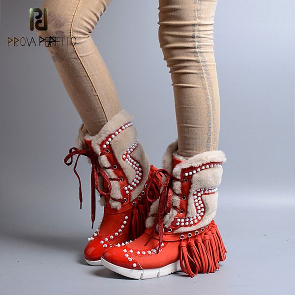 prova perfetto sweet pink genuine leather with fur women snow boot fashion rivet tassels pointed toe mid boots warm wedges boots, Black
prova perfetto sweet pink genuine leather with fur women snow boot fashion rivet tassels pointed toe mid boots warm wedges boots, Black