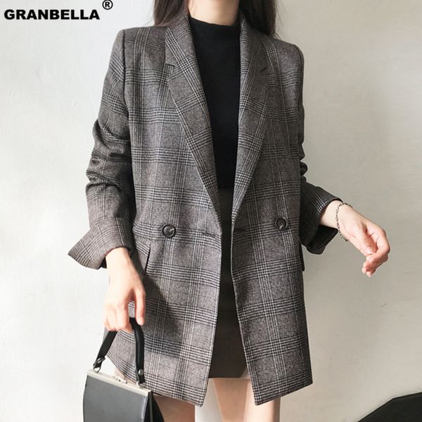 women's check long sleeve jacket casual vintage coat plaid blazer female spring and autumn outerwear, White;black
women's check long sleeve jacket casual vintage coat plaid blazer female spring and autumn outerwear, White;black