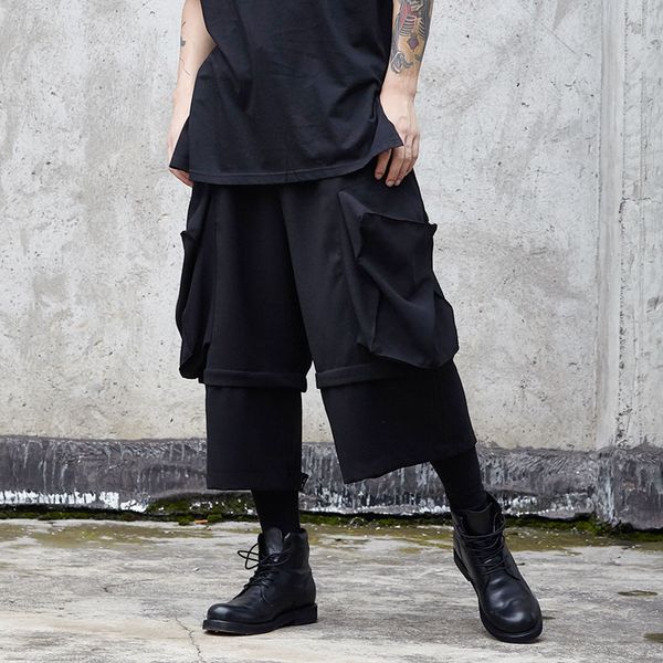 men streetwear big pockets fake 2pcs splice loose casual wide leg cargo pants male gothic hip hop harem trousers kimono pant, Black
men streetwear big pockets fake 2pcs splice loose casual wide leg cargo pants male gothic hip hop harem trousers kimono pant, Black