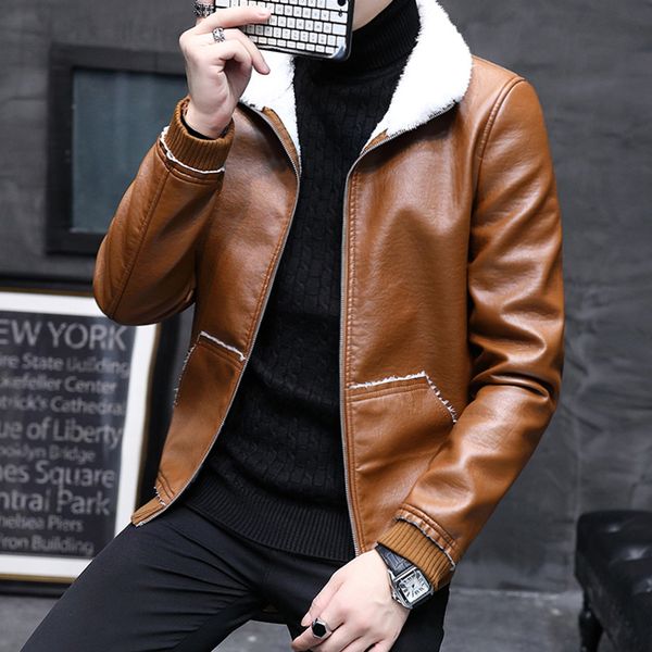 autumn and winter men one-piece leather coat men's korean-style slim fit short jacket pu leather jacket plus velvet stand collar, Black
autumn and winter men one-piece leather coat men's korean-style slim fit short jacket pu leather jacket plus velvet stand collar, Black