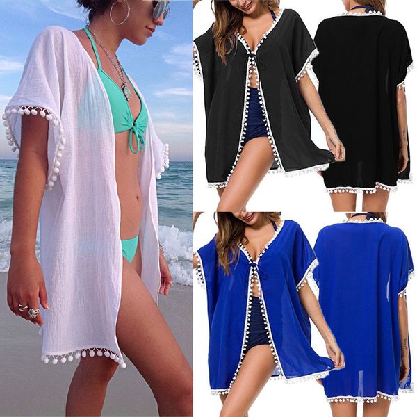 2019 new style fashion women summer tassel solid casual long short sleeve v neck loose see through blouse, White
2019 new style fashion women summer tassel solid casual long short sleeve v neck loose see through blouse, White