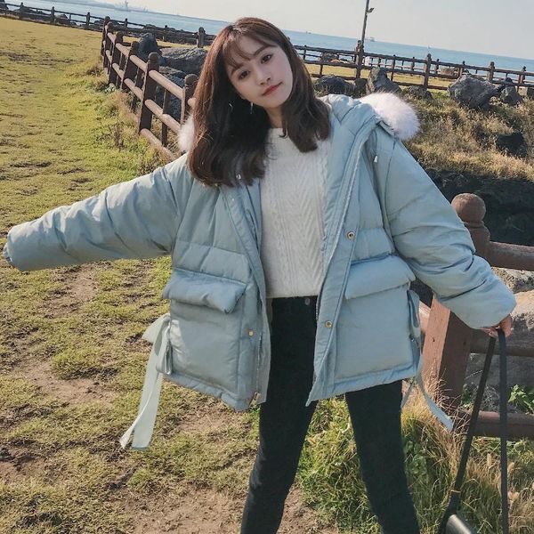 p shoot sweet ins hooded large fur collar down coat side bow bandage cloth large pocket short cotton coat women's winter, Blue;black
p shoot sweet ins hooded large fur collar down coat side bow bandage cloth large pocket short cotton coat women's winter, Blue;black