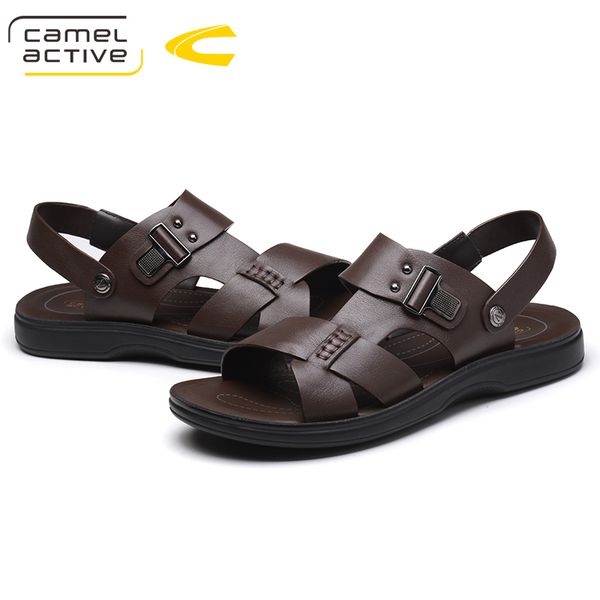 camel active new genuine leather men sandals shoes fretwork breathable fisherman shoes style fashion summer men, Black
