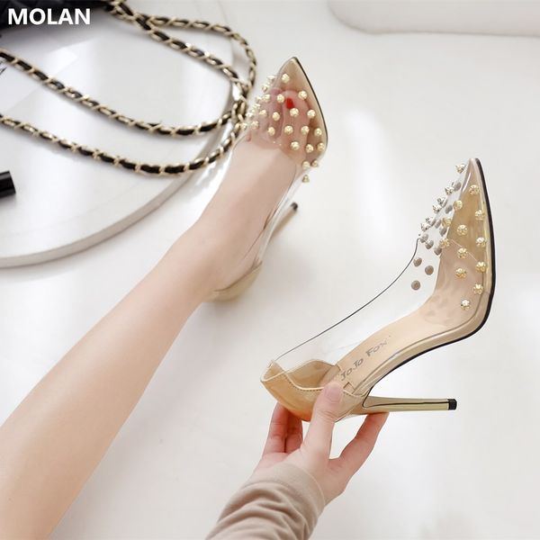 molan designers 2020 spring new rivet transparent pu high thin heels lady pumps shallow shoes 35-41for party, Black
molan designers 2020 spring new rivet transparent pu high thin heels lady pumps shallow shoes 35-41for party, Black