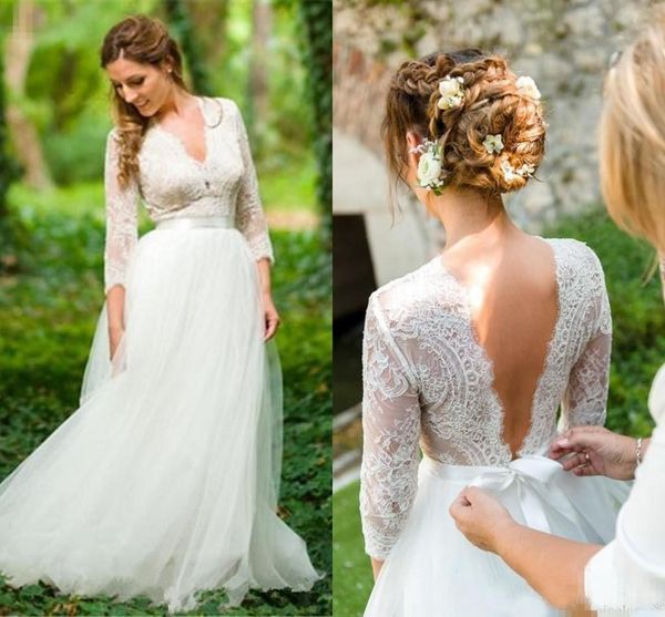 Country Wedding Dresses with Long Sleeve 2019 Empire Waist V-neck Backless Lace Fairy Summer Holiday Beach Bohemian Bridal Wedding Gown
Country Wedding Dresses with Long Sleeve 2019 Empire Waist V-neck Backless Lace Fairy Summer Holiday Beach Bohemian Bridal Wedding Gown