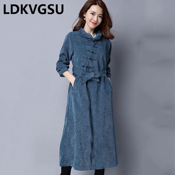 long sleeve windbreaker female 2019 spring autumn new national style women's large size loose belt corduroy long jacket is1608, Tan;black
long sleeve windbreaker female 2019 spring autumn new national style women's large size loose belt corduroy long jacket is1608, Tan;black