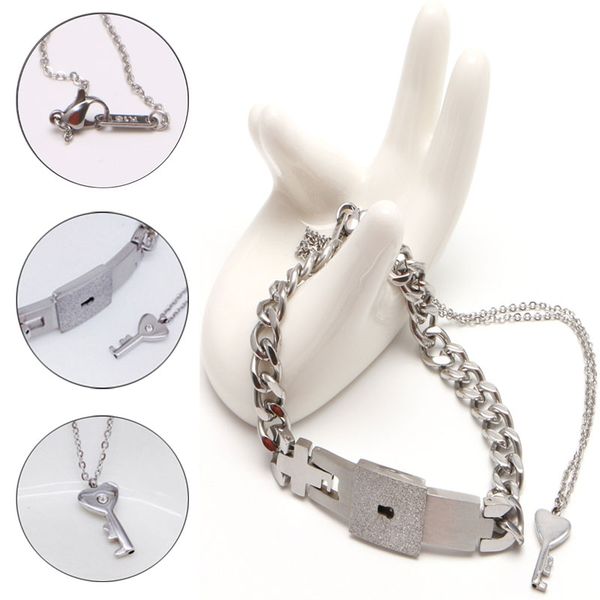 couple titanium steel lock bangle bracelet & key pendant necklace love sets gift, Silver
couple titanium steel lock bangle bracelet & key pendant necklace love sets gift, Silver