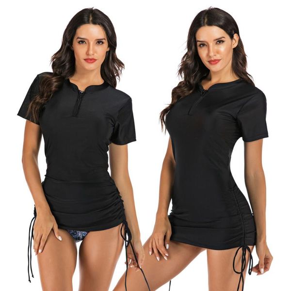 women's rash guard swim adjustable shirts with briefs short sleeve zip swimsuit sun protection bathing suit solid black
women's rash guard swim adjustable shirts with briefs short sleeve zip swimsuit sun protection bathing suit solid black