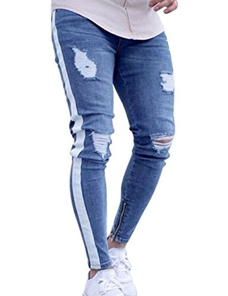 hequ men's ripped skinny ankle zipper jeans with side stripe twill denim pants, Blue
hequ men's ripped skinny ankle zipper jeans with side stripe twill denim pants, Blue