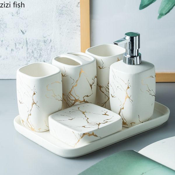 marble frosted gold ceramics bathroom accessories set soap dispenser/toothbrush holder/tumbler/soap dish tray bathroom supplies
marble frosted gold ceramics bathroom accessories set soap dispenser/toothbrush holder/tumbler/soap dish tray bathroom supplies
