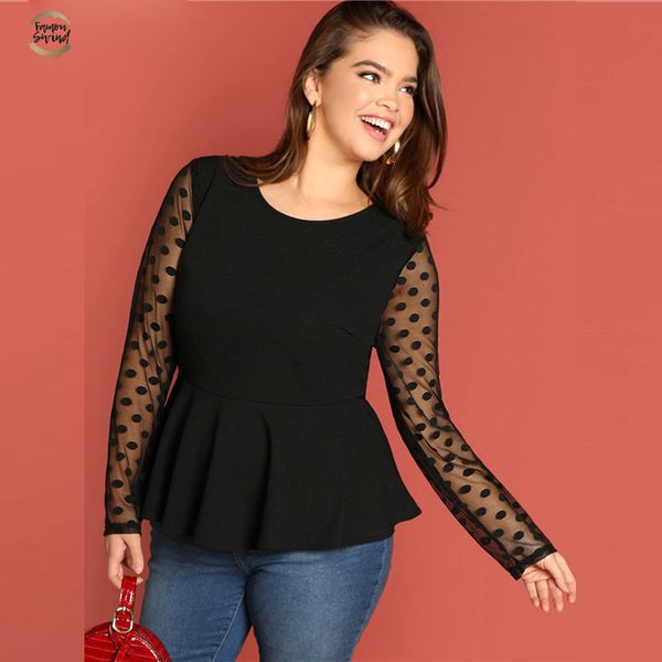 black highstreet elegant plus size dot contrast mesh sleeve peplum ruffle hem tee autumn women casual women tshirt, White
black highstreet elegant plus size dot contrast mesh sleeve peplum ruffle hem tee autumn women casual women tshirt, White