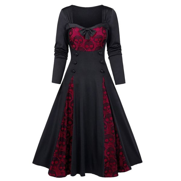 halloween dress women plus size halloween skull lace insert mock button bowknot dress vintage evening party vestidos 7, Black;gray
halloween dress women plus size halloween skull lace insert mock button bowknot dress vintage evening party vestidos 7, Black;gray