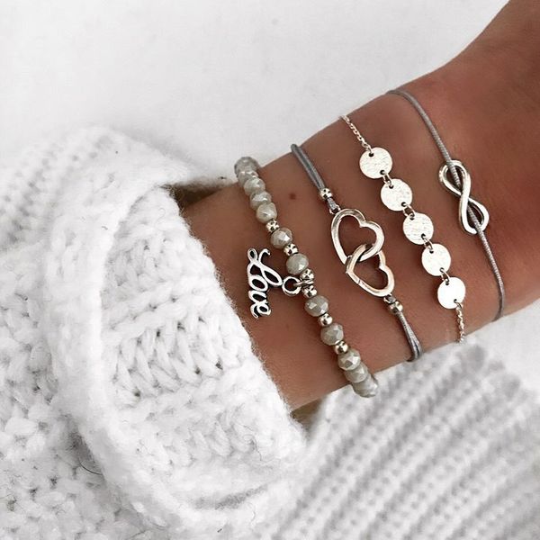 tocona silver color sequin heart letter pendant beaded bracelet set for women rope adjustable layered bracelets bangle 6856, Black
tocona silver color sequin heart letter pendant beaded bracelet set for women rope adjustable layered bracelets bangle 6856, Black