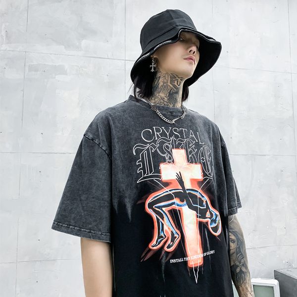 dark wind cross printed short-sleeved t-shirt men's european and american high street tide brand funeral series old gradient half sleev, White;black
dark wind cross printed short-sleeved t-shirt men's european and american high street tide brand funeral series old gradient half sleev, White;black