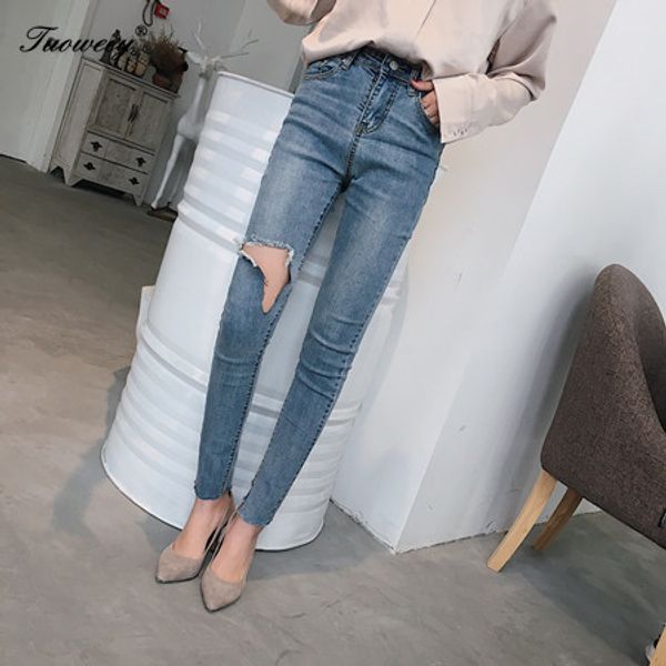 women boyfriend denim vintage hole ripped jeans high elastic waist casual pants female slim pencil pant plus size trousers, Blue
women boyfriend denim vintage hole ripped jeans high elastic waist casual pants female slim pencil pant plus size trousers, Blue