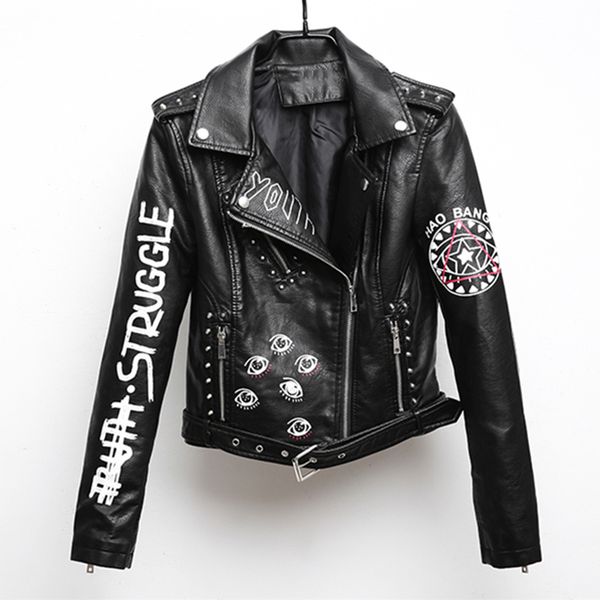leather jacket women fashion faux leather jackets women pu motorcycle lapel slim female short letters printed jacket, Black
leather jacket women fashion faux leather jackets women pu motorcycle lapel slim female short letters printed jacket, Black
