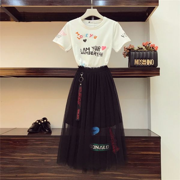 summer gauze skirt suits women new graffiti printing t-shirt black mesh skirts set girl students two - piece suit, White
summer gauze skirt suits women new graffiti printing t-shirt black mesh skirts set girl students two - piece suit, White
