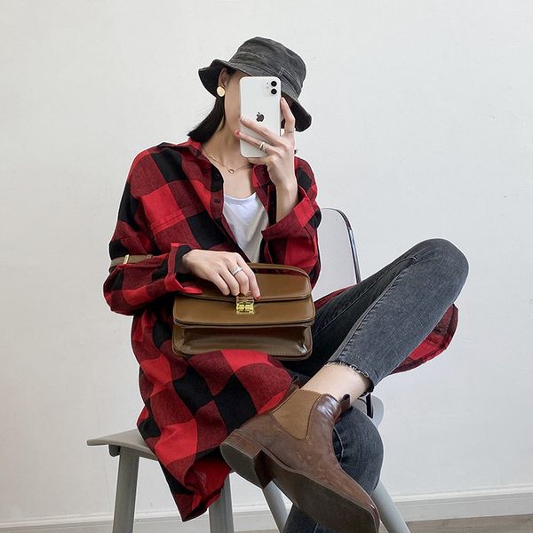 zmra spring new model korean-style women's wear long plaid shirt female loose long sleeve shimmy female light jacket, Tan;black
zmra spring new model korean-style women's wear long plaid shirt female loose long sleeve shimmy female light jacket, Tan;black