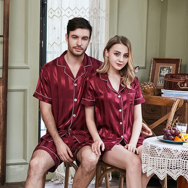 women satin silk pajamas sets short sleeve +pants lovers sleepwear mujer men's nightwear pyjama home wear stripes, Black;red
women satin silk pajamas sets short sleeve +pants lovers sleepwear mujer men's nightwear pyjama home wear stripes, Black;red