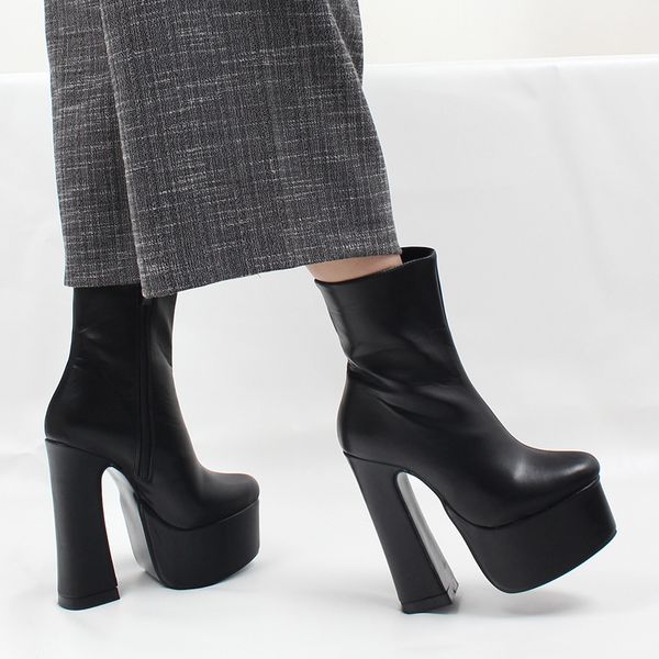 women platform boots gothic 15cm high block heel ankle boots thick square heel pointed toe punk women shoes, Black
women platform boots gothic 15cm high block heel ankle boots thick square heel pointed toe punk women shoes, Black