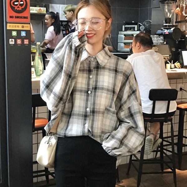 liva girl spring casual lapel lantern plaid shirt female korean style chemise femme women blouses long-sleeved pockets shirt, White
liva girl spring casual lapel lantern plaid shirt female korean style chemise femme women blouses long-sleeved pockets shirt, White
