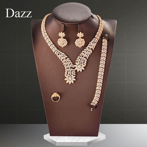 dazz gold leaf nigeria jewelry set zircon women wedding dress dubai flowers bridal necklace earring ring sets 2020, Silver
dazz gold leaf nigeria jewelry set zircon women wedding dress dubai flowers bridal necklace earring ring sets 2020, Silver