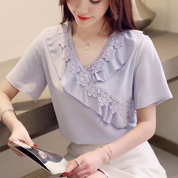 summer 2019 fashion new v-neck blouses shirts short sleeve chiffon lace flower women shirt purple 's clothing 62f3, White
summer 2019 fashion new v-neck blouses shirts short sleeve chiffon lace flower women shirt purple 's clothing 62f3, White
