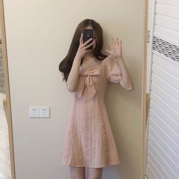 сердце лук платье женщины pink девушки с коротким рукавом платье, Black;gray 
сердце лук платье женщины pink девушки с коротким рукавом платье, Black;gray