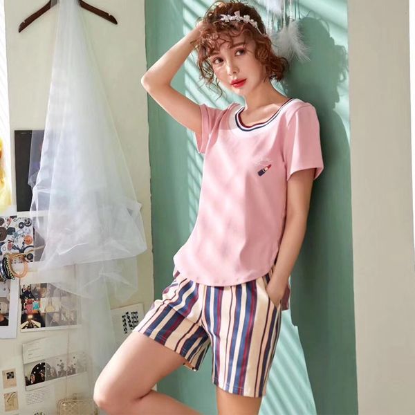 cherlemon pajamas girls summer short sleeved cotton striped pijamas women round neck 728, Blue;gray
cherlemon pajamas girls summer short sleeved cotton striped pijamas women round neck 728, Blue;gray