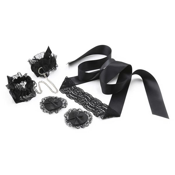 three-piece black lace set mask (eye nipple) couple binding passion suit handkerchief toy flirting toys afvko