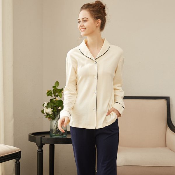 2019 spring and autumn new ladies pajamas long-sleeved pajamas women's cotton home service suit cardigan cotton, Blue;gray
2019 spring and autumn new ladies pajamas long-sleeved pajamas women's cotton home service suit cardigan cotton, Blue;gray