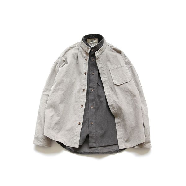 original japanese retro washed corduroy collar shirt men's tide brand loose solid color casual cardigan, White;black
original japanese retro washed corduroy collar shirt men's tide brand loose solid color casual cardigan, White;black