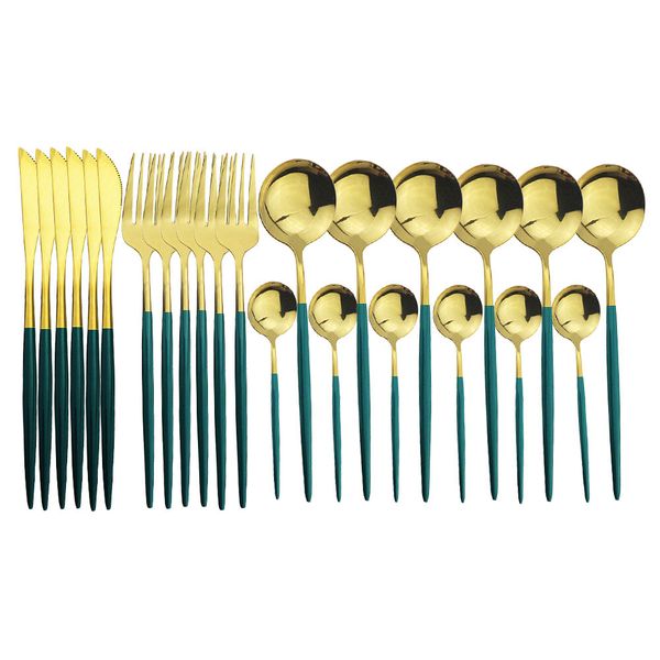 24pcs/set mirror green gold cutlery set kitchen tableware knife western fork spoon dinner set 304 stainless steel dinnerware
24pcs/set mirror green gold cutlery set kitchen tableware knife western fork spoon dinner set 304 stainless steel dinnerware
