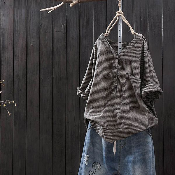 women blouse women 2019 women vintage striped blouse casual autumn v neck long sleeve loose blusas femininas cotton linen shirt, White
women blouse women 2019 women vintage striped blouse casual autumn v neck long sleeve loose blusas femininas cotton linen shirt, White