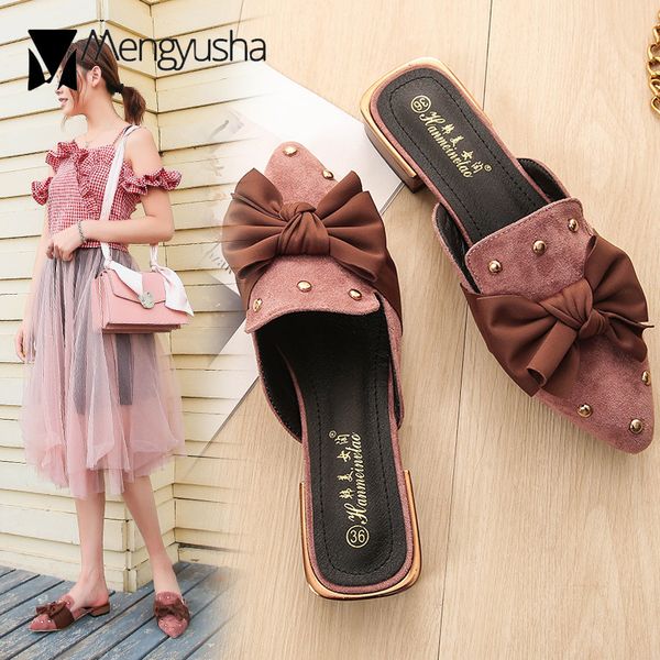 silk butterfly-knot metal rivets pointed toe mules women slippers shoes woman flipflops slip on thick low wood heels slides 2020, Black
silk butterfly-knot metal rivets pointed toe mules women slippers shoes woman flipflops slip on thick low wood heels slides 2020, Black