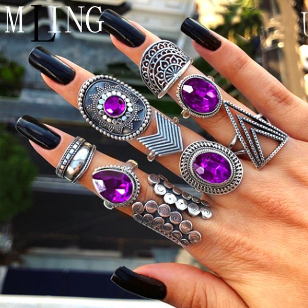 mling 9 pcs/set vintage purple crystal ring bohemian sector water drop triangle geometric ring set for women, Golden;silver
mling 9 pcs/set vintage purple crystal ring bohemian sector water drop triangle geometric ring set for women, Golden;silver