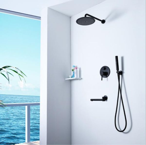 concealed black bathroom shower kits brass 3-ways mixer valve shower mixers with 2 function handshower 10" square rainfall shower head
concealed black bathroom shower kits brass 3-ways mixer valve shower mixers with 2 function handshower 10" square rainfall shower head