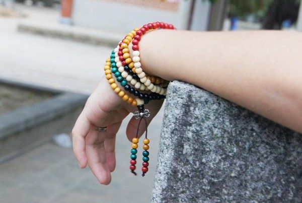 tibetan buddhism 216 five colours wood prayer bead vajra tassels mala necklace, Silver
tibetan buddhism 216 five colours wood prayer bead vajra tassels mala necklace, Silver