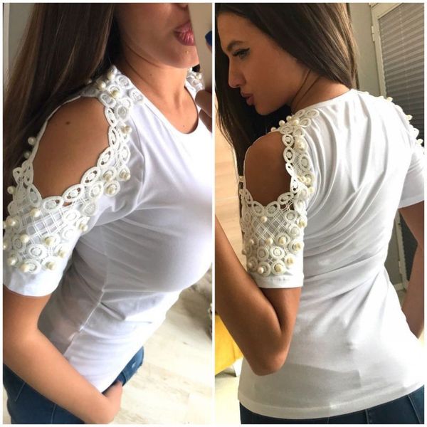 elegant beading off shoulder t-shirt women short sleeve summer solid lace cotton casual tee shirt femme, White
elegant beading off shoulder t-shirt women short sleeve summer solid lace cotton casual tee shirt femme, White