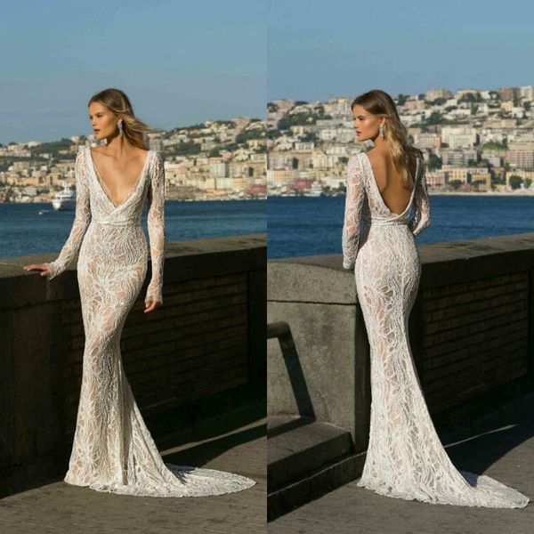 2020 berta mermaid wedding dresses deep v neck lace appliques vestidos de novia backless custom made long sleeve country wedding dress, White
2020 berta mermaid wedding dresses deep v neck lace appliques vestidos de novia backless custom made long sleeve country wedding dress, White