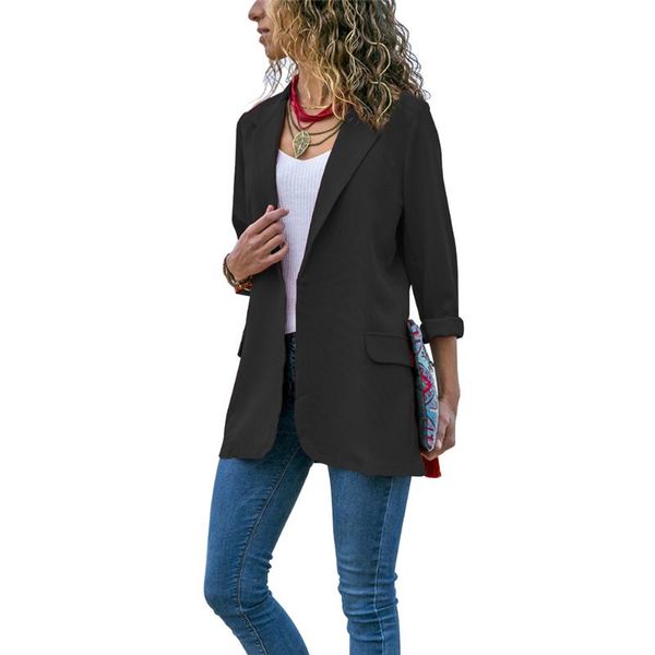women turn-down collar outwear autumn blazer spring office slim fit casual long sleeve solid pocket, White;black
women turn-down collar outwear autumn blazer spring office slim fit casual long sleeve solid pocket, White;black