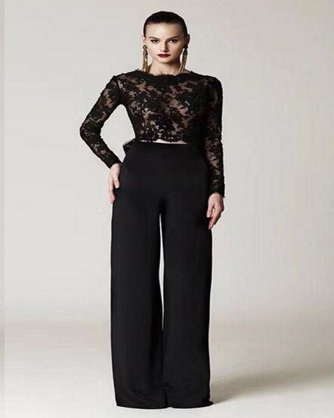 two pieces black lace formal pant suits with big bow long sleeves arabic evening gowns custom made prom party dresses dh4209, Black;red
two pieces black lace formal pant suits with big bow long sleeves arabic evening gowns custom made prom party dresses dh4209, Black;red