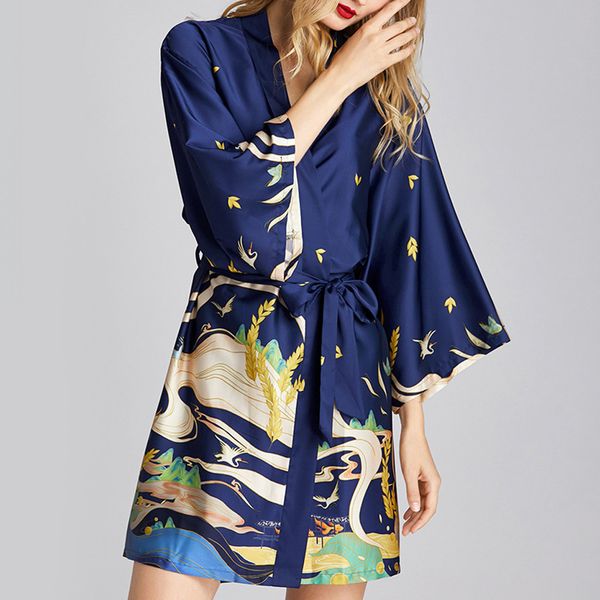 ladies dressing gowns silk kimono robe bathrobe for pregnant woman pajamas simulation printed bathrobe nightwear, White
ladies dressing gowns silk kimono robe bathrobe for pregnant woman pajamas simulation printed bathrobe nightwear, White