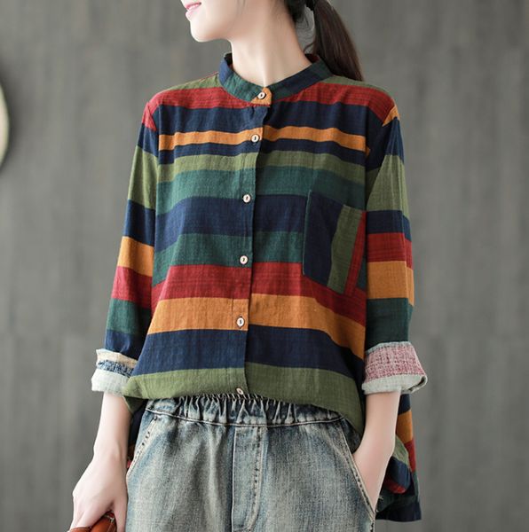 women vintage autumn spring 2018 stripe cotton linen cardigan contrast color long sleeve shirt mori girl loose women blouse, White
women vintage autumn spring 2018 stripe cotton linen cardigan contrast color long sleeve shirt mori girl loose women blouse, White